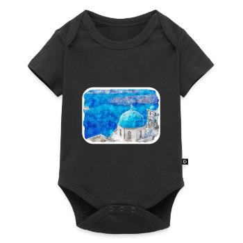 Santorin Grèce Aquarelle Esquisse Dessinée Illustrat - Body à manches courtes Premium Bébé - noir - Devant