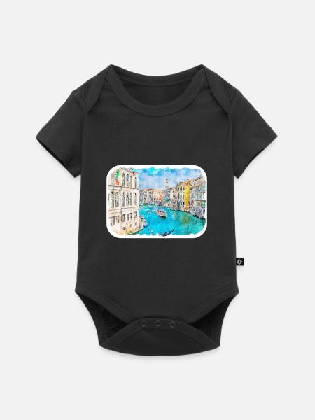 Venedig Italien Aquarellskizze - Baby Premium Kurzarmbody - Schwarz