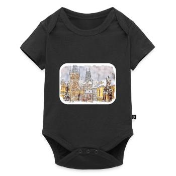 Prag Tschechien Aquarell Skizze Zeichnung - Baby Premium Kurzarmbody - Schwarz - Vorne