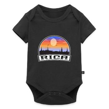 Riga Lettland Skyline Vintage Sonnenuntergang Reise Souvenir - Baby Premium Kurzarmbody - Schwarz - Vorne