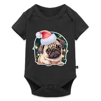 Carlin avec chapeau de Noël et guirlandes lumineuses - Body à manches courtes Premium Bébé - noir - Devant