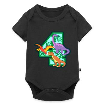 Dinosaurier 4. Geburtstagsparty Nummer 4 - 4 Jahre - Baby Premium Kurzarmbody - Schwarz - Vorne