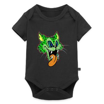 Leopard Grün Comic Psychedelisch - Baby Premium Kurzarmbody - Schwarz - Vorne