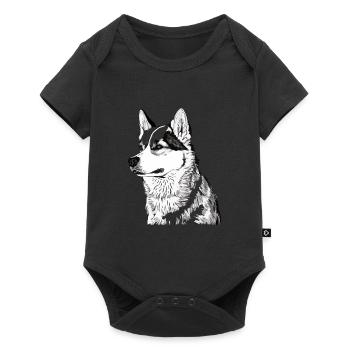 Mignon Husky Dog Breed Head Cartoon Illustration - Body à manches courtes Premium Bébé - noir - Devant