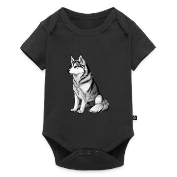 Mignon Husky Dog Breed Head Cartoon Illustration - Body à manches courtes Premium Bébé - noir - Devant