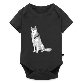 Mignon Husky Dog Breed Head Cartoon Illustration - Body à manches courtes Premium Bébé - noir - Devant