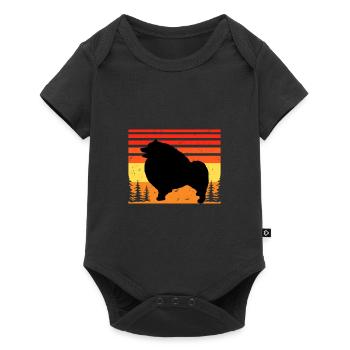 Keeshond Hundeliebhaber Silhouette Vintage Sonnenuntergang - Baby Premium Kurzarmbody - Schwarz - Vorne
