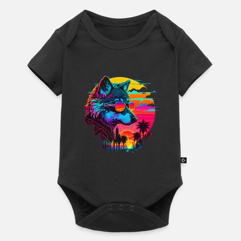 Wolf Retro Illustration Synthwave Art - Body à manches courtes Premium Bébé - noir