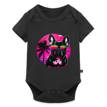 Cute Bulldog - Dog with sunglasses on the beach - Baby Premium short-sleeve bodysuit - black - Front