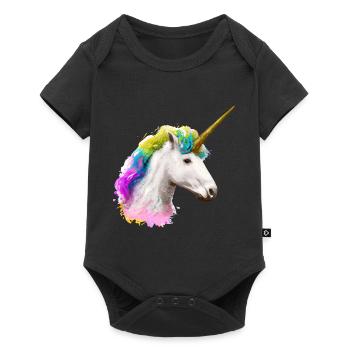 Farbenfrohes Einhorn - Baby Premium Kurzarmbody - Schwarz - Vorne