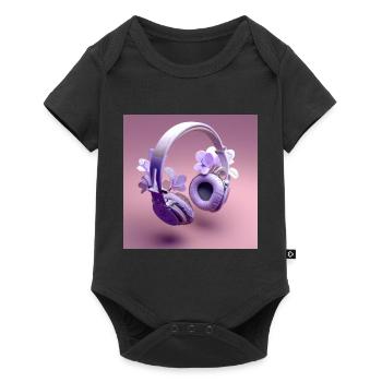 casque audio violet avec des fleurs - Body à manches courtes Premium Bébé - noir - Devant