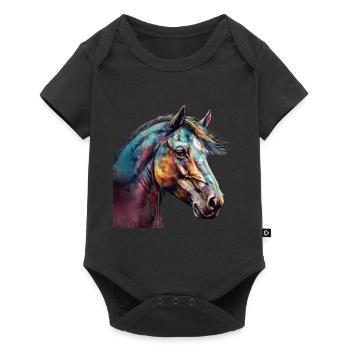 Idée passion chevaux cavalière aquarelle splash - Body à manches courtes Premium Bébé - noir - Devant