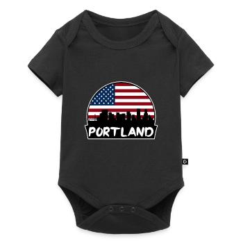 Portland Oregon USA Flagge Skyline Silhouette Reisen - Baby Premium Kurzarmbody - Schwarz - Vorne