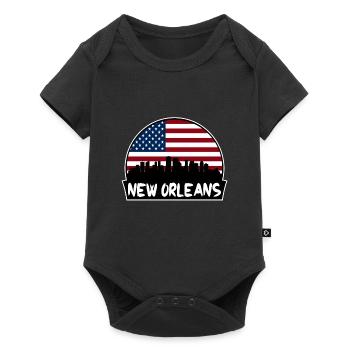 New Orleans, Louisiana, USA, Flagge, Skyline, Silhouette - Baby Premium Kurzarmbody - Schwarz - Vorne