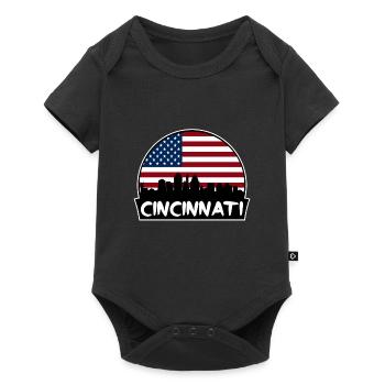 Cincinnati Ohio Usa Flag Skyline Silhouette Travel - Baby Premium short-sleeve bodysuit - black - Front