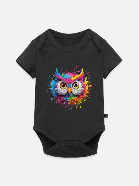 LUSTIGE BUNTE EULE - Baby Premium Kurzarmbody - Schwarz