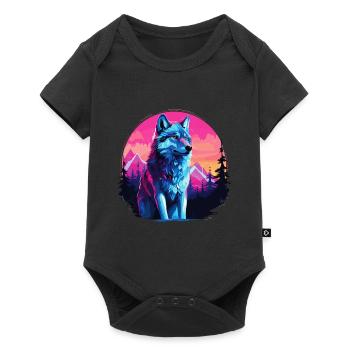 Wolf Wolfskopf Wölfe Wolfsrudel Natur Neon Bunt - Baby Premium Kurzarmbody - Schwarz - Vorne