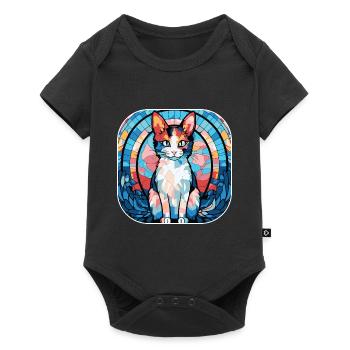 Aquarelle colorée de race de chat japonais Bobtail - Body à manches courtes Premium Bébé - noir - Devant