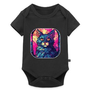 Coloré Manx Cat Race Aquarelle Peinture sur Verre - Body à manches courtes Premium Bébé - noir - Devant