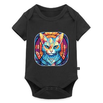 Buntes Aquarellgemälde der Singapura-Katzenrasse - Baby Premium Kurzarmbody - Schwarz - Vorne