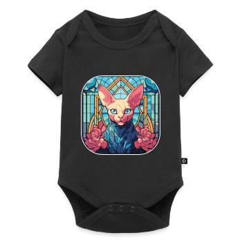 Buntes Aquarellgemälde der Sphynx-Katzenrasse - Baby Premium Kurzarmbody - Schwarz - Vorne