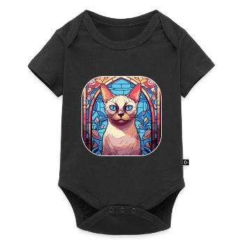 Buntes Aquarellgemälde der Tonkinese-Katzenrasse - Baby Premium Kurzarmbody - Schwarz - Vorne