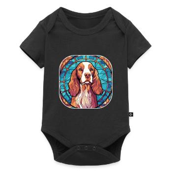 Coloré Bretagne Dog Breed Aquarelle Peinture sur verre - Body à manches courtes Premium Bébé - noir - Devant