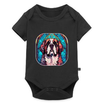 Colorful St Bernard Dog Breed Watercolor Glass Pai - Baby Premium short-sleeve bodysuit - black - Front