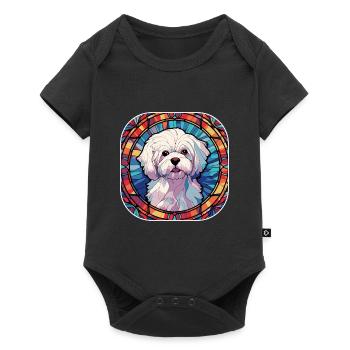 Bunte maltesische Hunderasse Aquarell Glas Painti - Baby Premium Kurzarmbody - Schwarz - Vorne