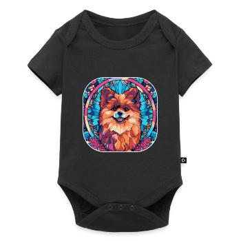 Coloré Poméranie Race de Chien Aquarelle Verre Pai - Body à manches courtes Premium Bébé - noir - Devant