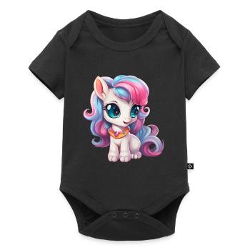 Petit poney en bleu rose - Body à manches courtes Premium Bébé - noir - Devant