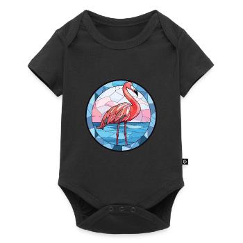 Flamingo Colorful Watercolor Animal Illustration - Baby Premium short-sleeve bodysuit - black - Front