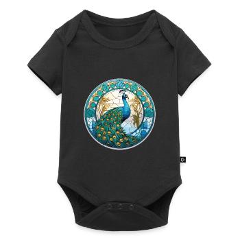 Peacock Colorful Watercolor Animal Illustration - Baby Premium short-sleeve bodysuit - black - Front
