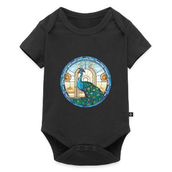 Peacock Colorful Watercolor Animal Illustration - Baby Premium short-sleeve bodysuit - black - Front