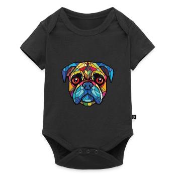 Mops Buntes Aquarell Tier Haustier Illustration - Baby Premium Kurzarmbody - Schwarz - Vorne