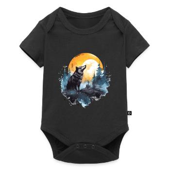 loup aquarelle - Body à manches courtes Premium Bébé - noir - Devant
