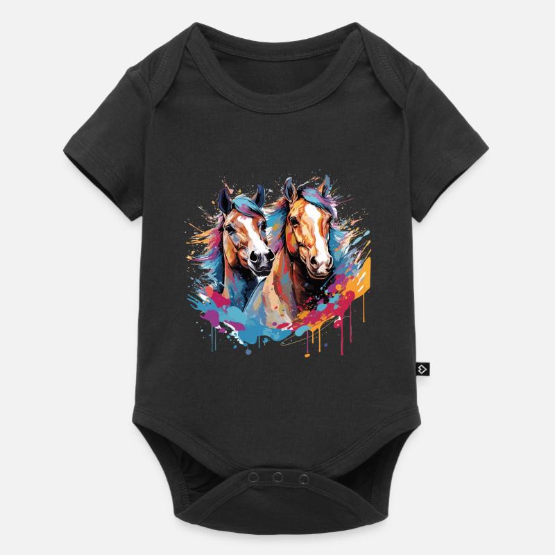 Pferde, Pferde - Baby Premium Kurzarmbody - Schwarz
