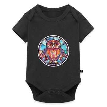 Eule Buntes Aquarell Tier Haustier Illustration - Baby Premium Kurzarmbody - Schwarz - Vorne