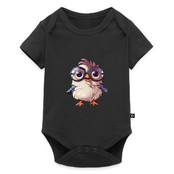 Moineau à lunettes Dessin animé Kawaii Illustration - Body à manches courtes Premium Bébé - noir - Devant
