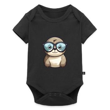 Sceau portant des lunettes Dessin animé Kawaii Illustration - Body à manches courtes Premium Bébé - noir - Devant