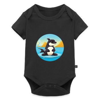 Orca Cartoon Yoga Beach Summer Illustration - Baby Premium short-sleeve bodysuit - black - Front