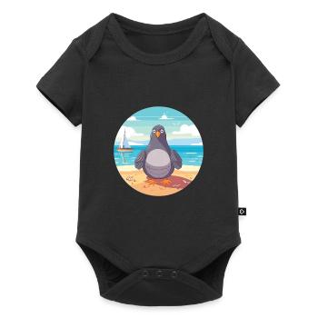 Pigeon Cartoon Yoga Beach Summer Illustration - Baby Premium short-sleeve bodysuit - black - Front