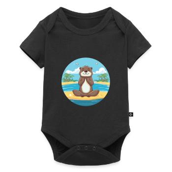 Otter Cartoon Yoga Beach Summer Illustration - Body à manches courtes Premium Bébé - noir - Devant