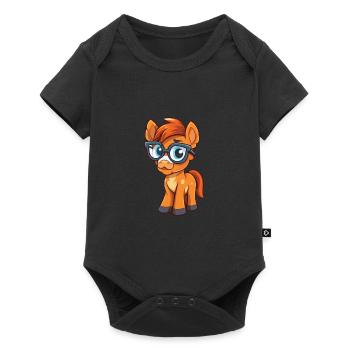 Poney portant des lunettes Cartoon Kawaii Illustration - Body à manches courtes Premium Bébé - noir - Devant