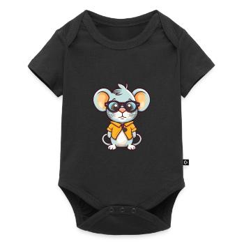Mouse Wearing Glasses Cartoon Kawaii Illustration - Baby Premium short-sleeve bodysuit - black - Front