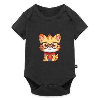 Chaton portant des lunettes Dessin animé Kawaii Illustration - Body à manches courtes Premium Bébé - noir - Devant