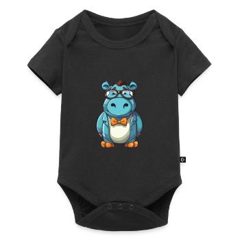Hippopotamus Cartoon Kawaii Colorful Illustration - Baby Premium short-sleeve bodysuit - black - Front