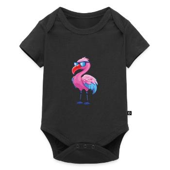 Flamingo With Glasses Cartoon Kawaii Illustration - Baby Premium short-sleeve bodysuit - black - Front