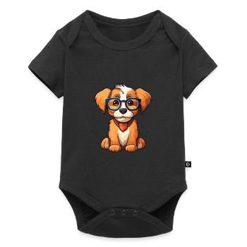 chien portant des lunettes dessin animé Kawaii Illustration - Body à manches courtes Premium Bébé - noir - Devant