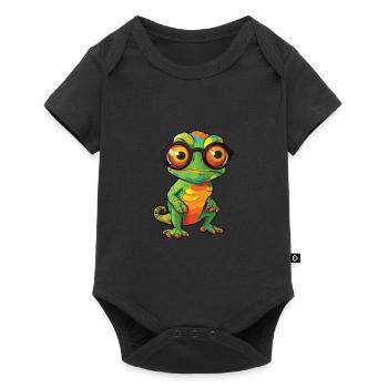 Chameleon With Glasses Cartoon Kawaii Illustration - Baby Premium short-sleeve bodysuit - black - Front